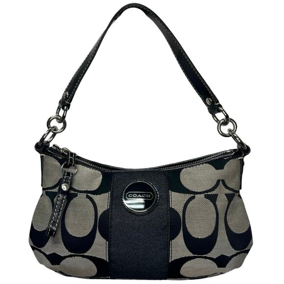 Coach Handbags - Authentic Coach F17439 Signature C Black Beige Canvas Hand Bag Small Hobo Purse